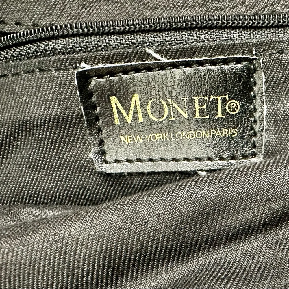Monet Black Gold Chain Pattern Tote Bag Vintage 80s Jewelry Print Large Cloth